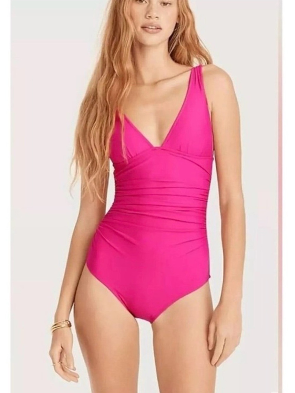 J Crew Ruched V-Neck One Piece Swimsuit NWT Women’s size 22 Radiant Fuchsia Pink